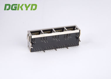 Metal shielded cat 5 quad port rj45 modular jack, 100 BASE-TX / G/Y LEDs