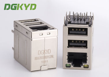 100Mb 변압기를 가진 이중 갑판 USB 연결관 결합 rj45에 겹쳐 쌓인 RJ45 잭