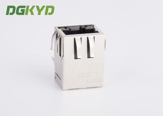 100M Tab Down Shield single port CAT5 RJ45 network JACK with filter, G/Y LEDS