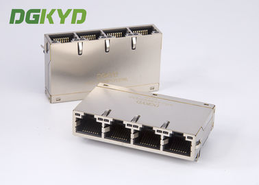 Shield Abreast 4 Ports Giga Ethernet Connector Rj45 Modular Jack, 1000 BASE-TX