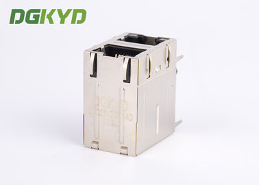 Gigabit Ethernet Modular Jack 2 Port RJ45 Connector 2x1 Offset St / Jk With Leds