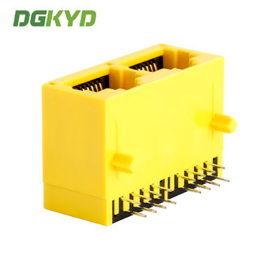 Cat 5 rj45 dual port jack 8 pin modular connector yellow plastic housing DGKYD112B002IWB1DDJ