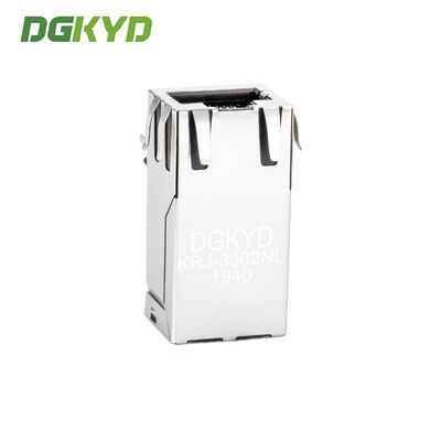Customized 1000M 33.0mm Single Port 6 Pin Rj45 Connector with Transformer / Leds KRJ-3302NL