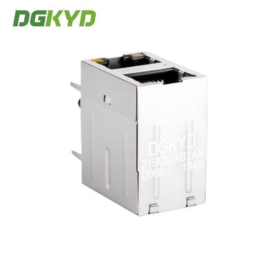 100 Base-T Stacked 2 Port RJ45 Jack Module With Magnetic Right Angle Ethernet Filter