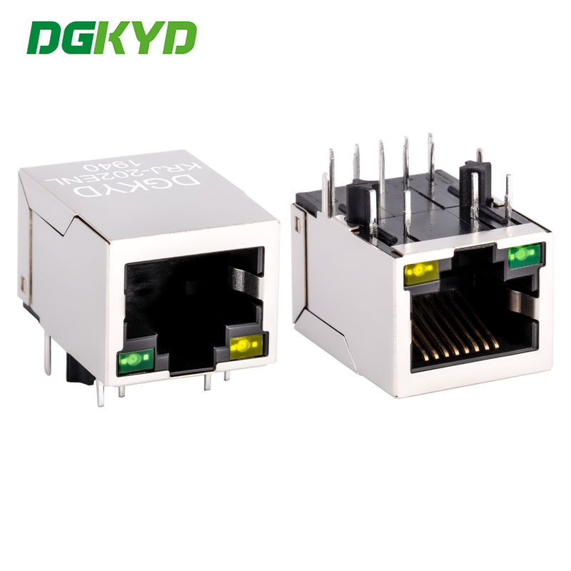 Metal Shielded Cat6a Ethernet Connector Female RJ45 With Transformer, G/Y LED KRJ-202ENL