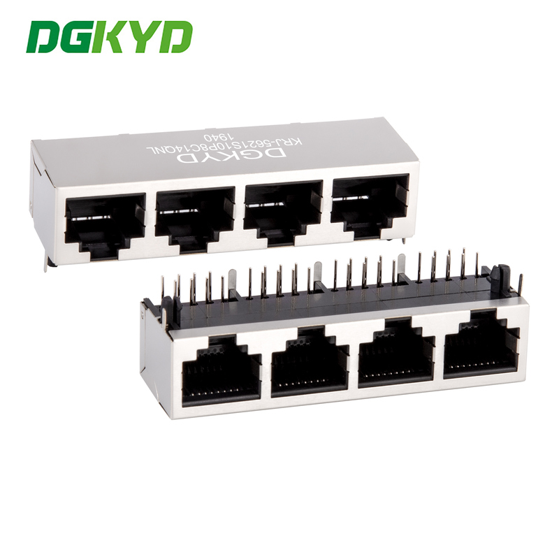 1x4 Right Angle Tab Down Shield RJ45 Connectors Quad Ports Ethernet Switch Sockets KRJ-5621S10P8C14QNL