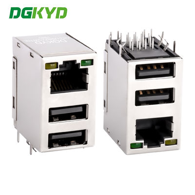 3단 적층 USB RJ45 커넥터, RJ45 듀얼 USB 잭 USB2.0 KRJ-USB2YGWTNL