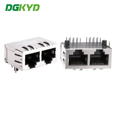 RJ45 듀얼 포트 커넥터 (내장 필터 없음, 라이트 스트립 없음, 쉴딩 핀 앞 4.57mm DGKYD112B035HWA1D13)