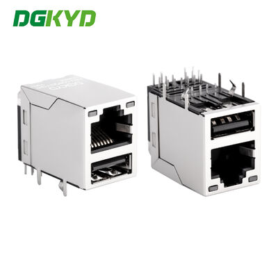 기가비트 RJ45 커넥터 RJ45+USB2.0 소켓 LED 없음 스프링 KRJ-008QGYGWUSBNL