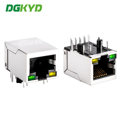 녹색/노란색 LED가 있는 단일 포트 기가비트 이더넷 10 핀 PCB 차폐 RJ45 모듈러 잭