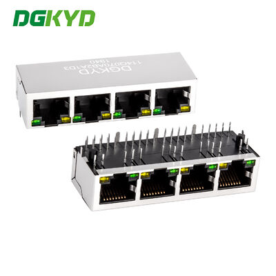 LED 및 PCB 장착형 메탈 쉴드 4포트 RJ45 모듈러 잭 1000 Base-Tx