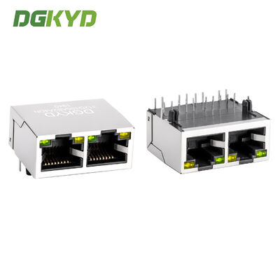 기가비트 통합 필터와 10핀 금으로 칠한 콘택트 핀을 갖춘 멀티 포트 1X2 RJ45 커넥터
