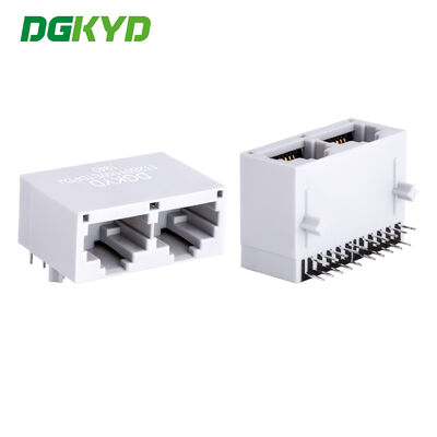 1X2 포트 구성 RJ45 PCB 커넥터 금 접착 6u 및 통신을 위한 직각 PCB 마운트